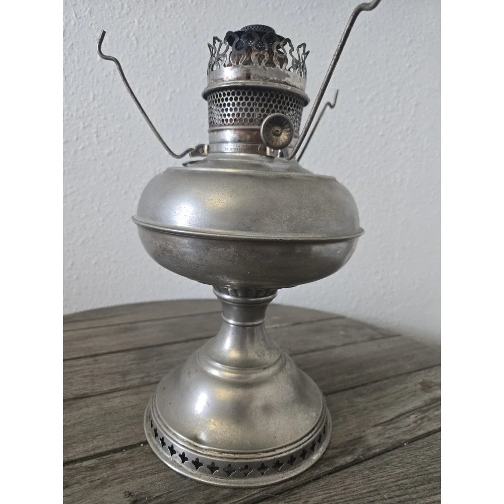 Antique 1900's Nickel Plated Oil Table Lamp Base Only